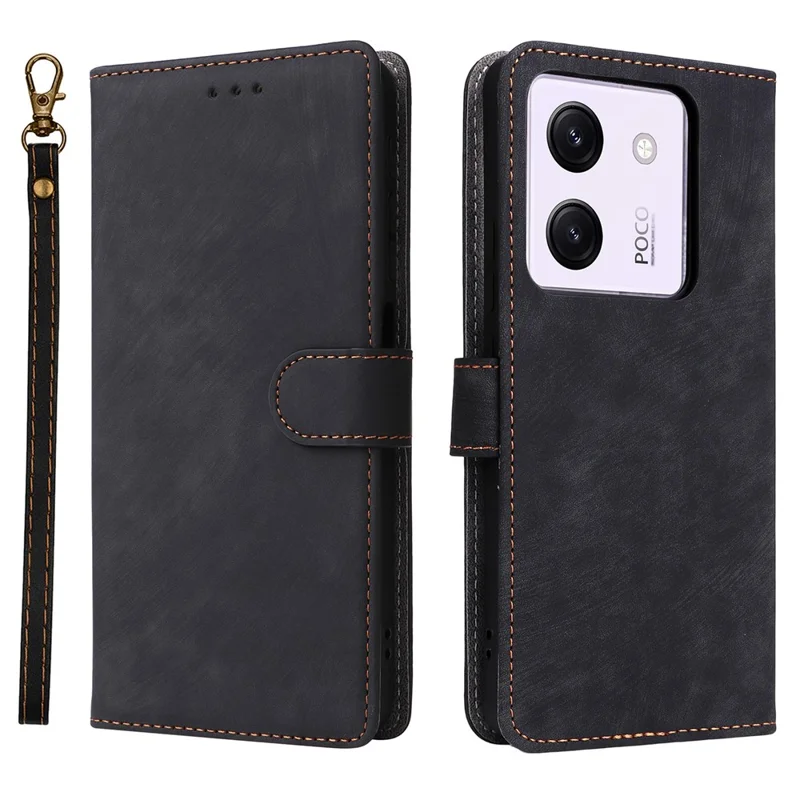Étui portefeuille pour Xiaomi Poco M7 Pro 5G Blocage RFID Étui en cuir PU Support Vue - Noir