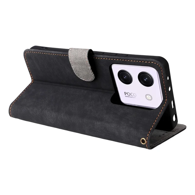 Étui portefeuille pour Xiaomi Poco M7 Pro 5G Blocage RFID Étui en cuir PU Support Vue - Noir