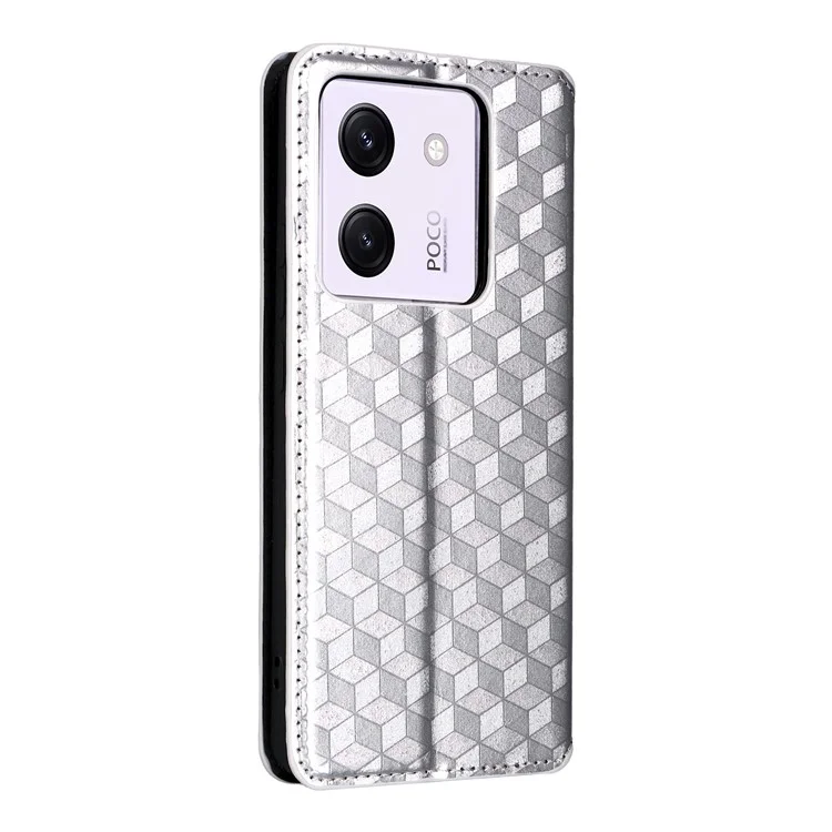 Für Xiaomi Poco M7 Pro 5G Geldbörsen-Hülle Rauten-Muster Geprägtes Leder Handyhülle - Silber