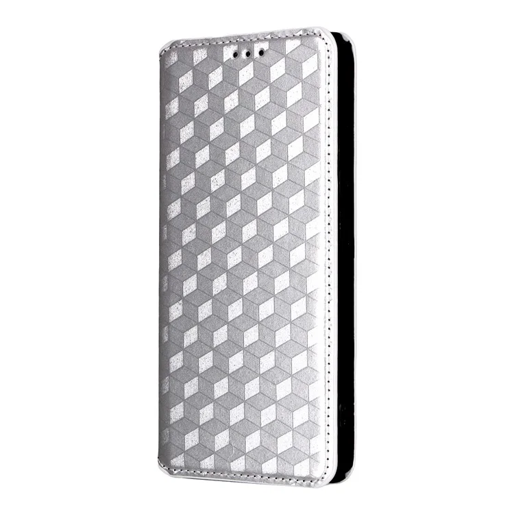 Für Xiaomi Poco M7 Pro 5G Geldbörsen-Hülle Rauten-Muster Geprägtes Leder Handyhülle - Silber