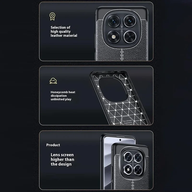 Til Xiaomi Redmi Note 14 Pro+ 5G / Note 14 Pro 5G / Poco X7 5G Taske med Litchi-struktur i TPU, Fleksibel Telefonbeskyttelse, Sort