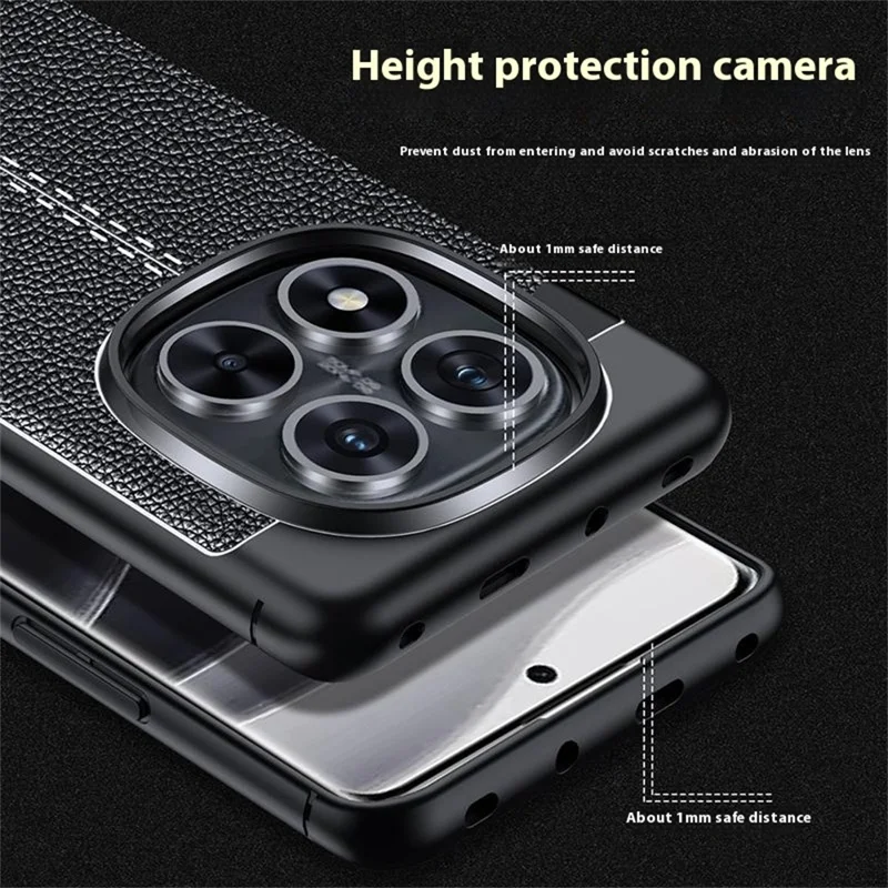 Til Xiaomi Redmi Note 14 Pro+ 5G / Note 14 Pro 5G / Poco X7 5G Taske med Litchi-struktur i TPU, Fleksibel Telefonbeskyttelse, Sort