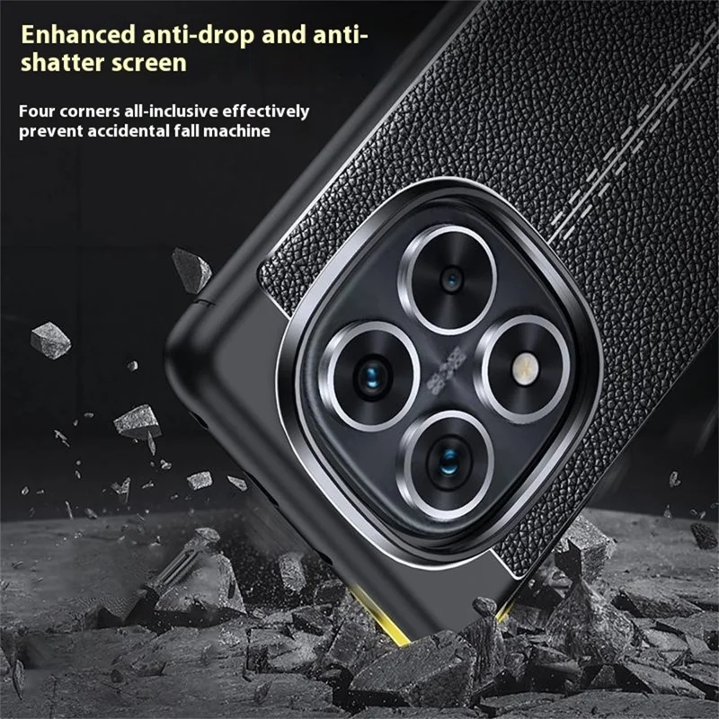 Til Xiaomi Redmi Note 14 Pro+ 5G / Note 14 Pro 5G / Poco X7 5G Taske med Litchi-struktur i TPU, Fleksibel Telefonbeskyttelse, Sort