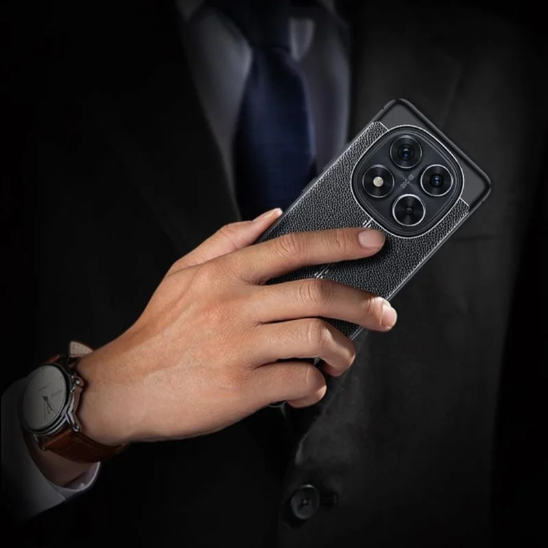 Til Xiaomi Redmi Note 14 Pro+ 5G / Note 14 Pro 5G / Poco X7 5G Taske med Litchi-struktur i TPU, Fleksibel Telefonbeskyttelse, Sort