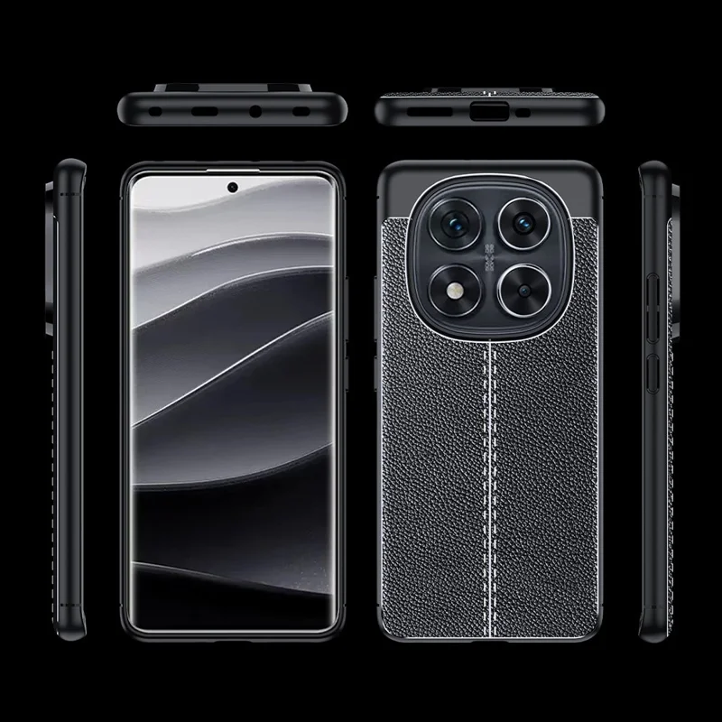 Til Xiaomi Redmi Note 14 Pro+ 5G / Note 14 Pro 5G / Poco X7 5G Taske med Litchi-struktur i TPU, Fleksibel Telefonbeskyttelse, Sort