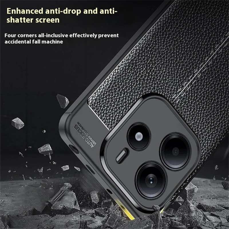 For Xiaomi Redmi Note 14 5G Case Litchi Texture TPU Flexible Phone Cover, Black