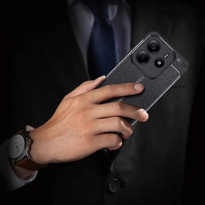 For Xiaomi Redmi Note 14 5G Case Litchi Texture TPU Flexible Phone Cover, Black