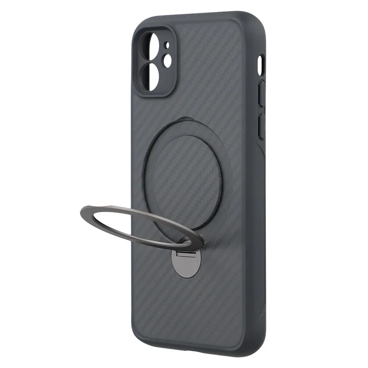 For iPhone 11 Case Compatible with MagSafe Kickstand TPU + PC Phone Cover Carbon Fiber Texture