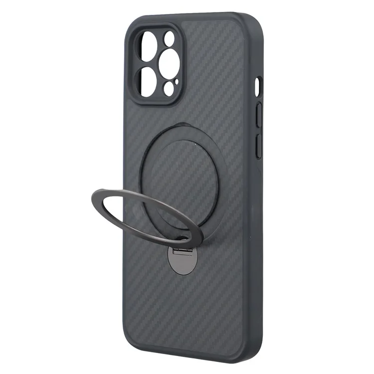 For iPhone 12 Pro Case Compatible with MagSafe Kickstand TPU + PC Phone Cover Carbon Fiber Texture