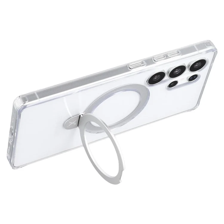 X-LEVEL PITHY STONE II For Samsung Galaxy S25 Ultra Magnetic Case PC+TPU Back Cover with Kickstand - Transparent
