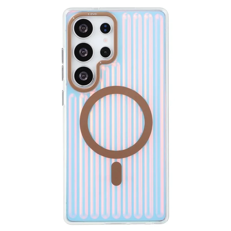 X-LEVEL For Samsung Galaxy S25 Ultra Case Compatible with MagSafe Corrugated Texture PC + TPU Phone Cover - Desert Gold