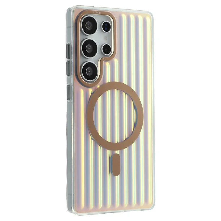 X-LEVEL For Samsung Galaxy S25 Ultra Case Compatible with MagSafe Corrugated Texture PC + TPU Phone Cover - Desert Gold
