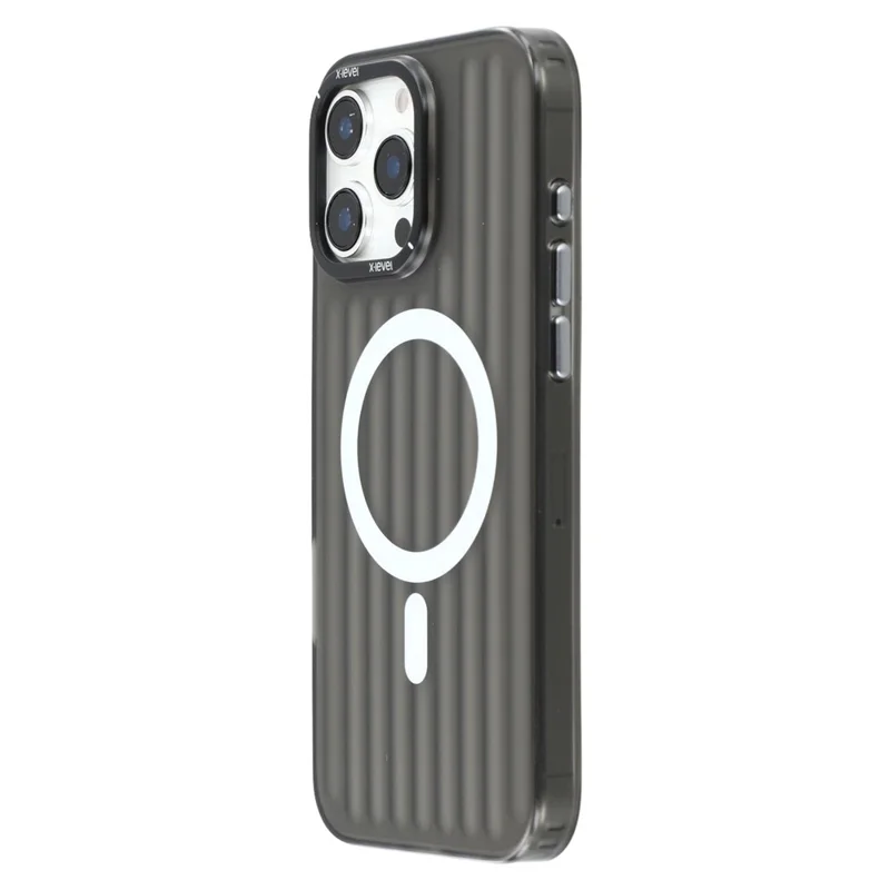 X-LEVEL Pour Coque iPhone 16 Pro Compatible avec MagSafe Texture Ondulée PC + TPU Étui de Protection - Noir
