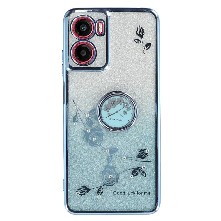 KADEM per Motorola Moto G05 4G / E15 4G Cover con Anello Supporto TPU Fiori Custodia Telefono Sfumata Glitter - Blu