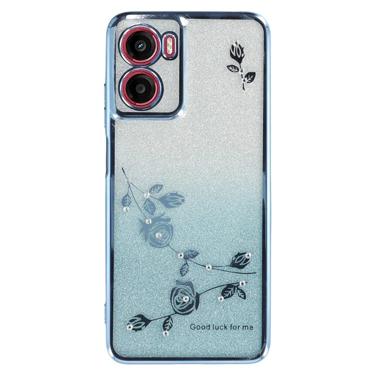 KADEM per Motorola Moto G05 4G / E15 4G Cover con Anello Supporto TPU Fiori Custodia Telefono Sfumata Glitter - Blu