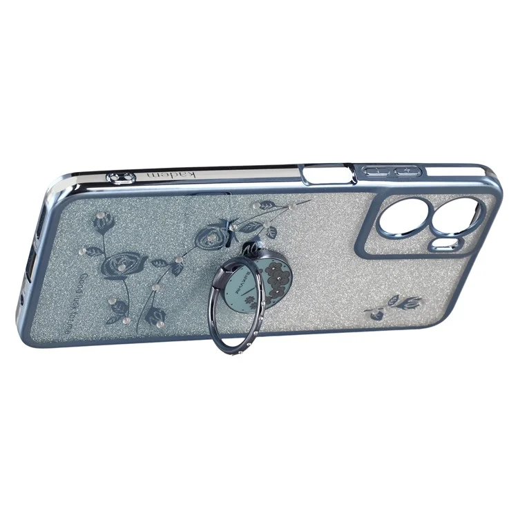 KADEM per Motorola Moto G05 4G / E15 4G Cover con Anello Supporto TPU Fiori Custodia Telefono Sfumata Glitter - Blu