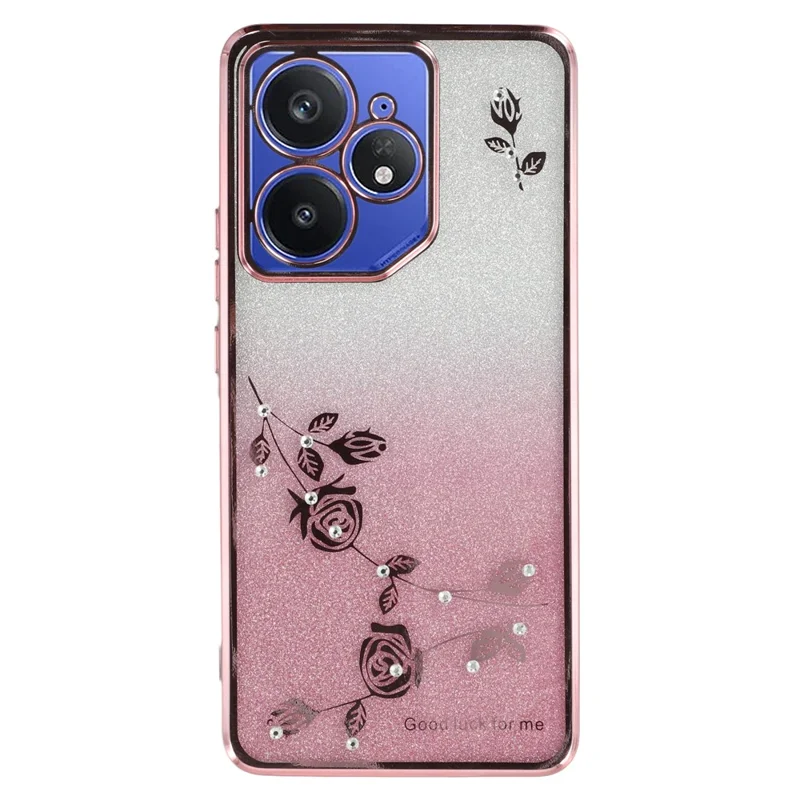 KADEM For Realme Neo7 5G Case Ring Kickstand TPU Flowers Phone Cover Gradient Glitter - Rose Gold