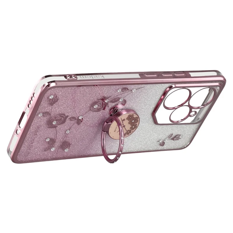 KADEM For Realme Neo7 5G Case Ring Kickstand TPU Flowers Phone Cover Gradient Glitter - Rose Gold