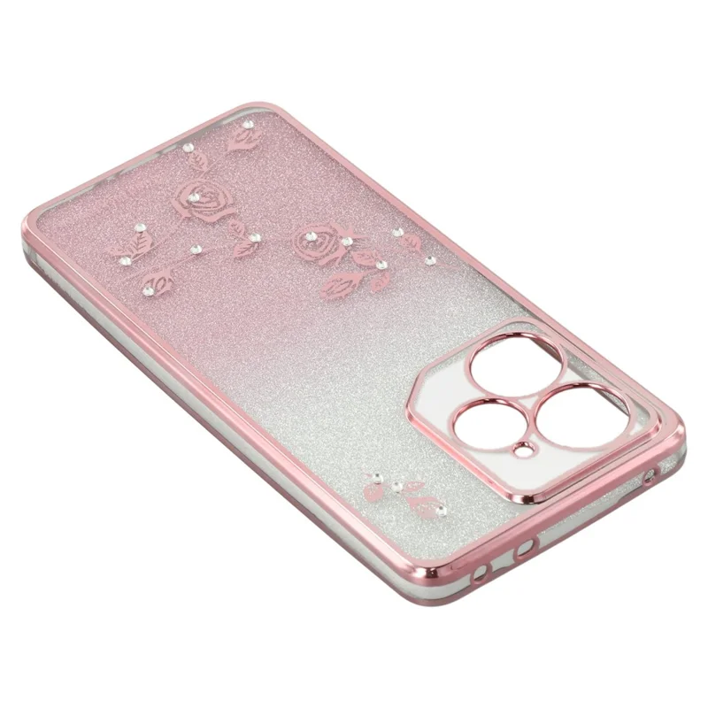 KADEM For Realme Neo7 5G Case Ring Kickstand TPU Flowers Phone Cover Gradient Glitter - Rose Gold
