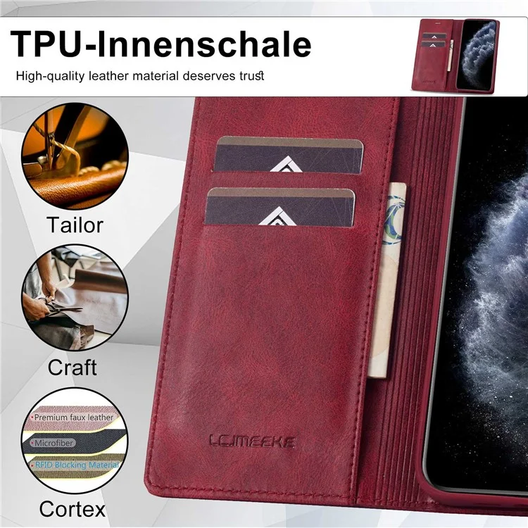 Lc. Copertina Del Telefono Cellulare Imeeke Per Iphone 11 Pro Max 6,5 Pollici, RFID Blocking Magnetic Auto Closing PU Leather Phone Wallet Stand - Rosso