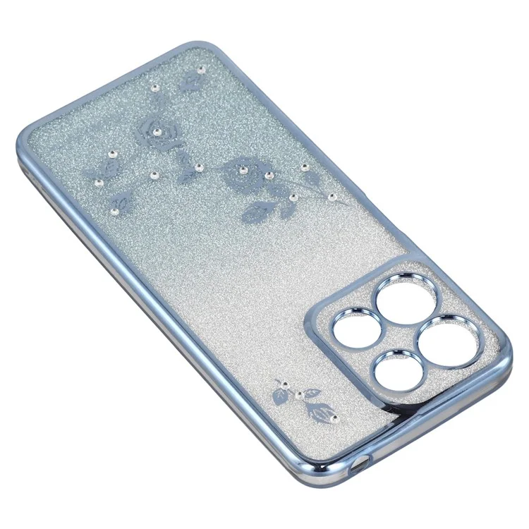 KADEM Funda para Motorola Moto G15 4G / G15 Power 4G Diseño de Flores Patrón TPU Gradiente Funda de Teléfono con Cordones - Azul