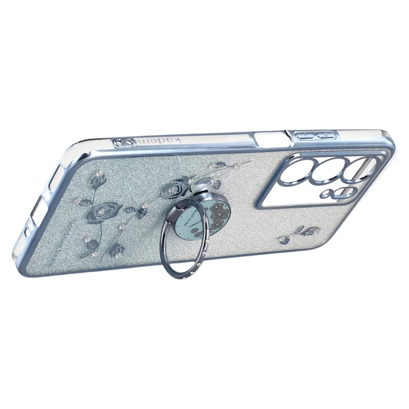 KADEM For Realme C75 4G Case Ring Kickstand TPU Flowers Phone Cover Gradient Glitter - Blue