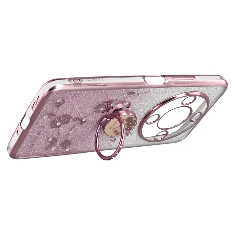 KADEM For Wiko Hi Enjoy 70 Plus 5G Case Ring Kickstand TPU Flowers Phone Cover Gradient Glitter - Rose Gold