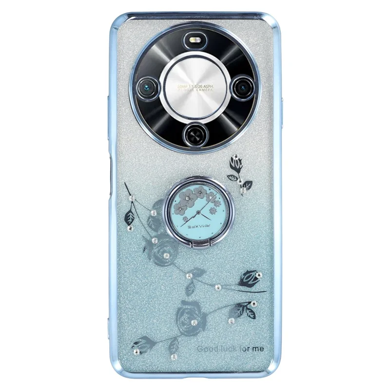 KADEM For Wiko Hi Enjoy 70 Plus 5G Case Ring Kickstand TPU Flowers Phone Cover Gradient Glitter - Blue