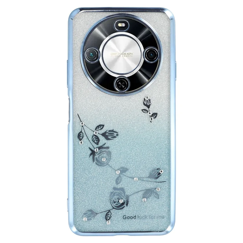 KADEM For Wiko Hi Enjoy 70 Plus 5G Case Ring Kickstand TPU Flowers Phone Cover Gradient Glitter - Blue