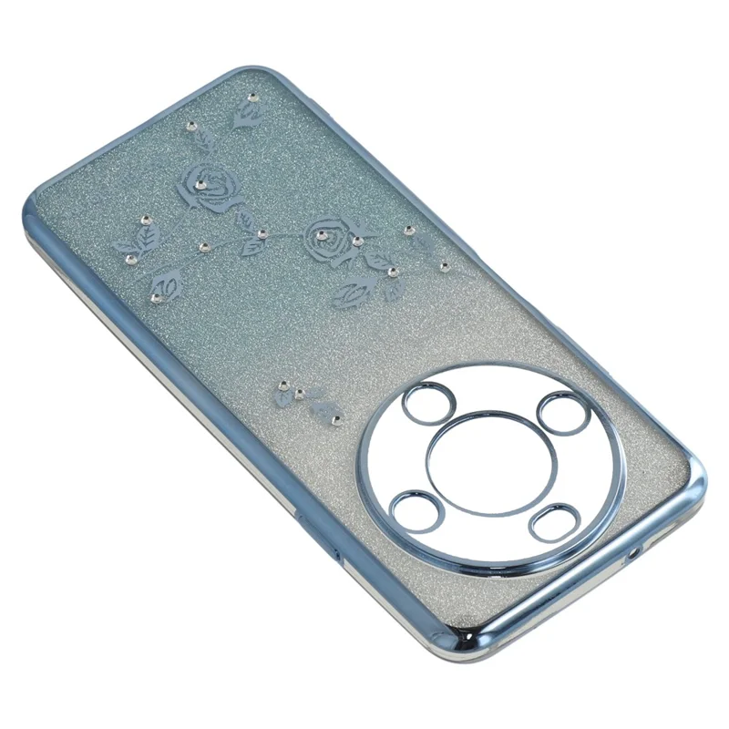 KADEM For Wiko Hi Enjoy 70 Plus 5G Case Ring Kickstand TPU Flowers Phone Cover Gradient Glitter - Blue