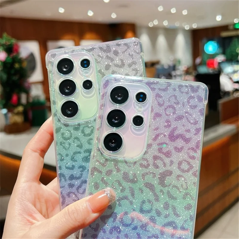 For Samsung Galaxy S25 Ultra Case Gradient TPU Phone Back Cover with Glitter Card Rhinestones Decor Strap - Pink