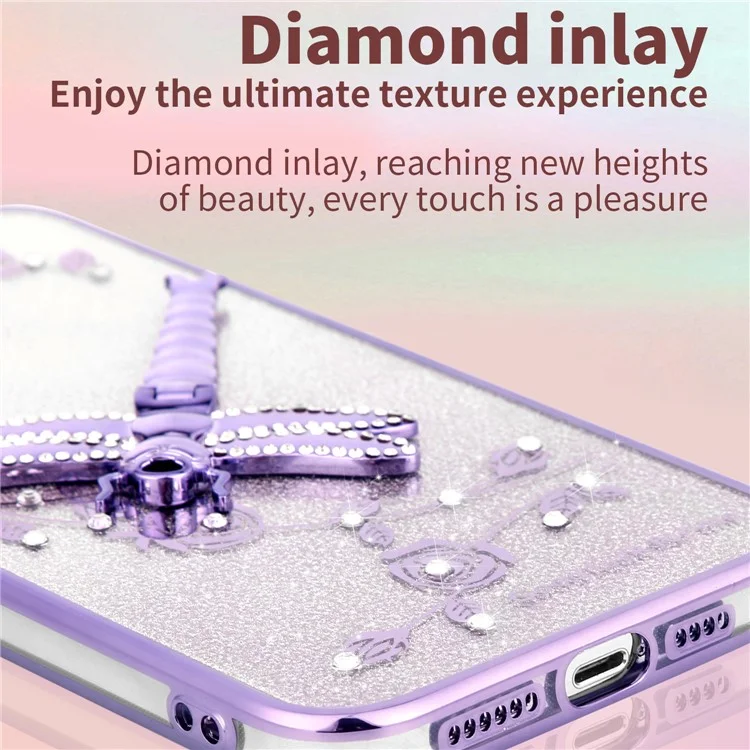 KADEM For Honor X8a 4G Case Dragonfly Supporto Kickstand TPU Fiori Glitter Cover per Telefono - Rosa