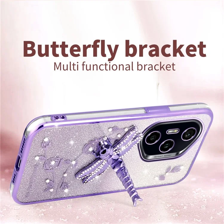 KADEM For Honor 300 Pro Hülle Libelle Ständer TPU Blumen Glitzer Handyhülle - Pink