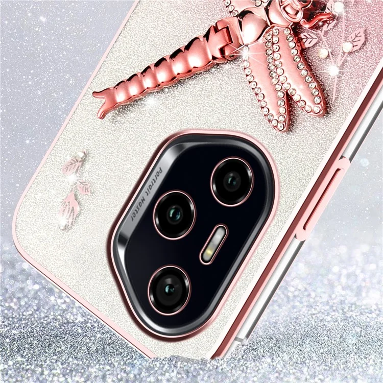 KADEM For Honor 300 Pro Hülle Libelle Ständer TPU Blumen Glitzer Handyhülle - Pink