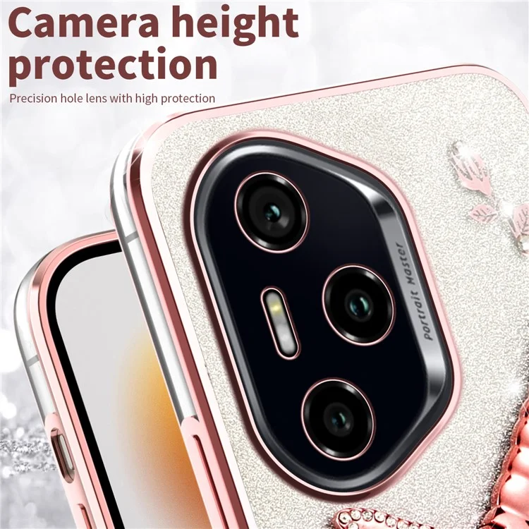 KADEM For Honor 300 Pro Hülle Libelle Ständer TPU Blumen Glitzer Handyhülle - Pink