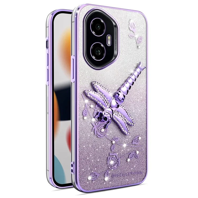 KADEM For Honor 300 Funda Dragonfly Kickstand TPU Flores Purpurina Funda de Teléfono - Púrpura