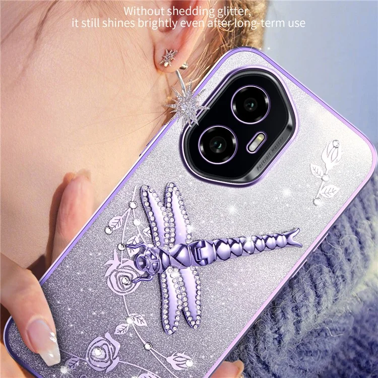 KADEM For Honor 300 Funda Dragonfly Kickstand TPU Flores Purpurina Funda de Teléfono - Púrpura