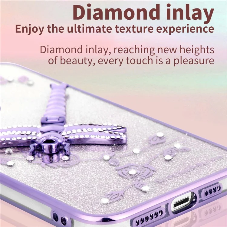 KADEM For Honor 300 Funda Dragonfly Kickstand TPU Flores Purpurina Funda de Teléfono - Púrpura