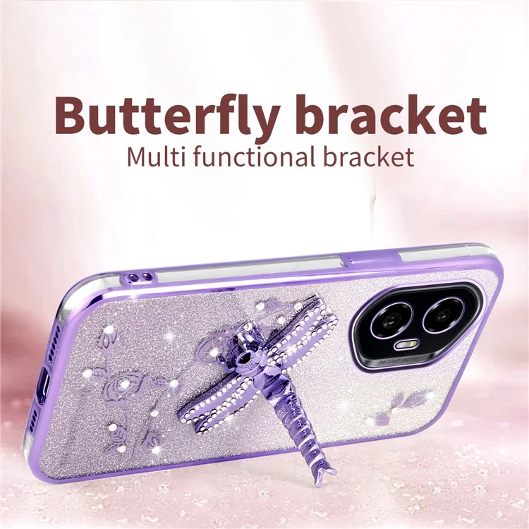 KADEM For Honor 300 Funda Dragonfly Kickstand TPU Flores Purpurina Funda de Teléfono - Púrpura