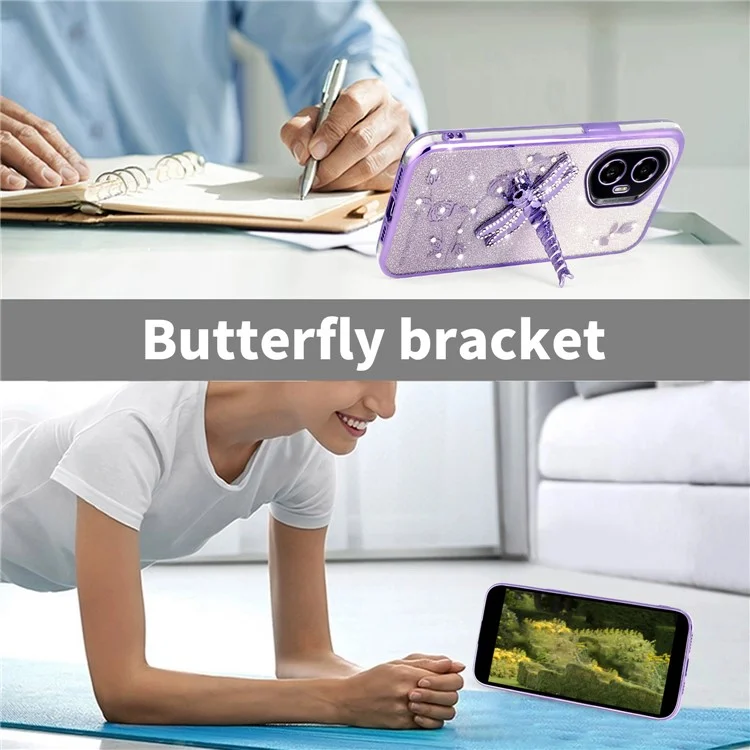 KADEM For Honor 300 Funda Dragonfly Kickstand TPU Flores Purpurina Funda de Teléfono - Púrpura