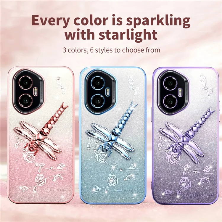 KADEM For Honor 300 Funda Dragonfly Kickstand TPU Flores Purpurina Funda de Teléfono - Púrpura