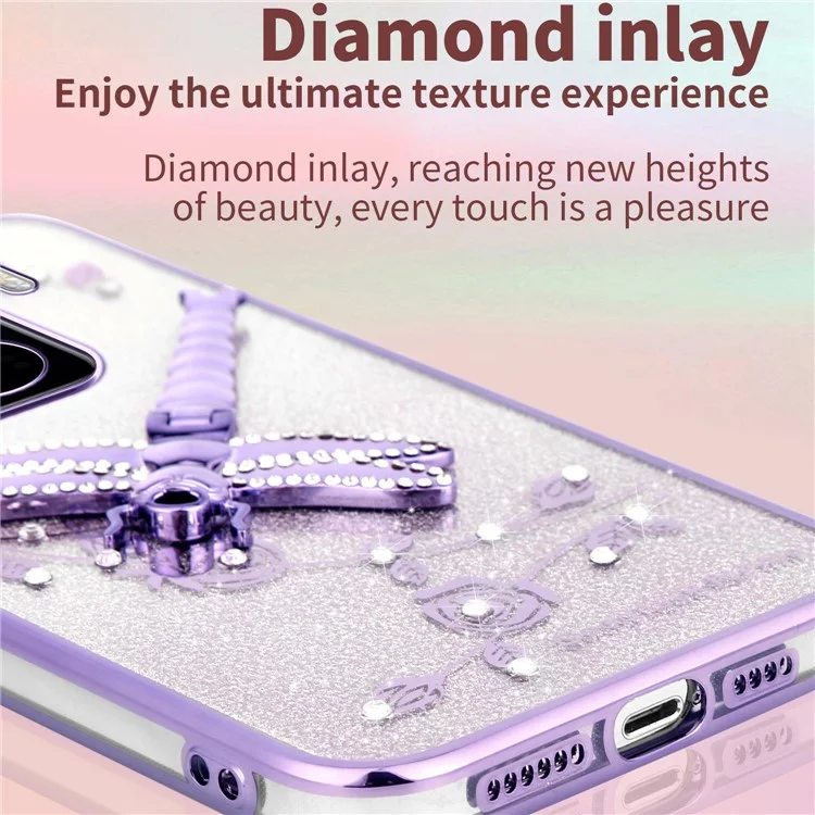 KADEM Per Xiaomi 15 Pro Custodia Dragonfly Kickstand TPU Fiori Glitter Cover per Telefono - Blu