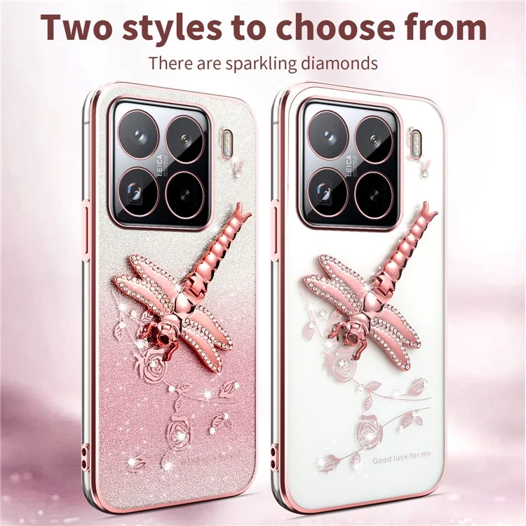 KADEM Per Xiaomi 15 Pro Custodia Dragonfly Kickstand TPU Fiori Glitter Cover per Telefono - Blu