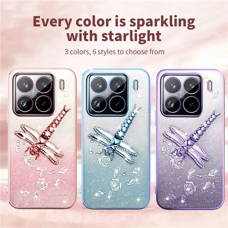 KADEM Per Xiaomi 15 Pro Custodia Dragonfly Kickstand TPU Fiori Glitter Cover per Telefono - Blu