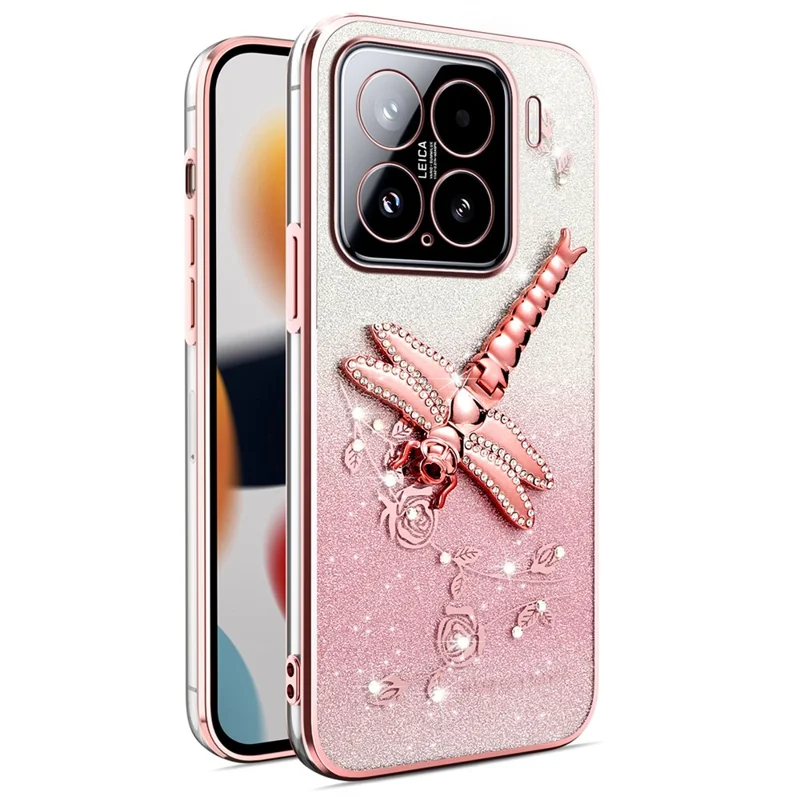 KADEM For Xiaomi 15 Case Dragonfly Kickstand TPU Flowers Glitter Phone Cover - Pink