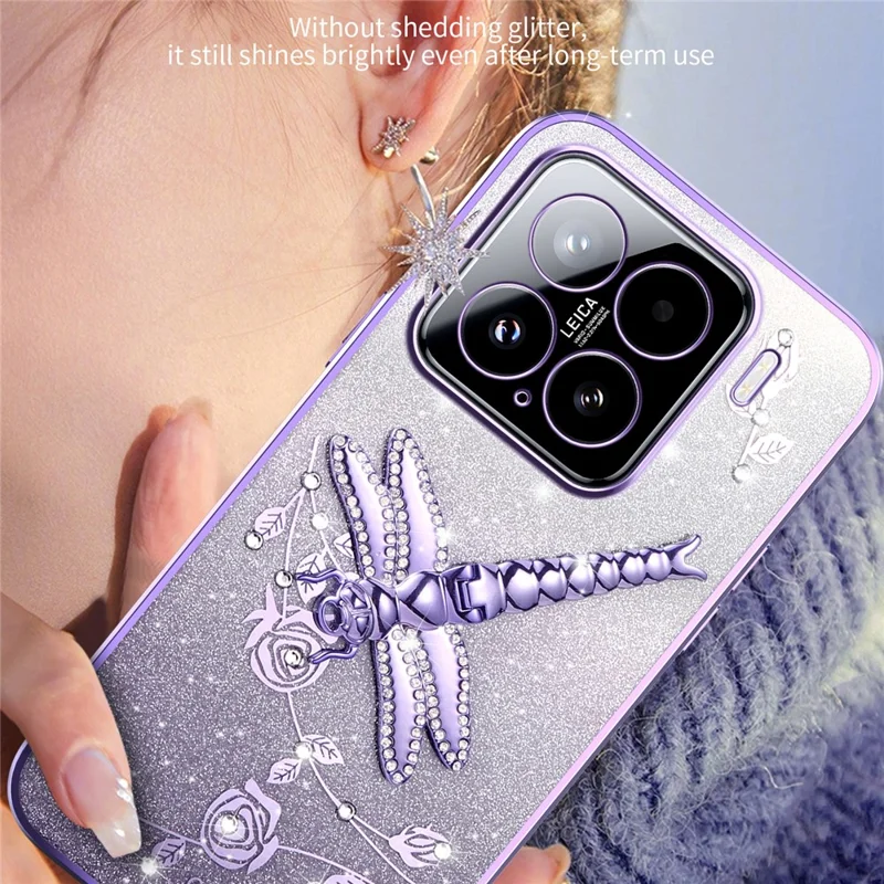 KADEM For Xiaomi 15 Case Dragonfly Kickstand TPU Flowers Glitter Phone Cover - Pink