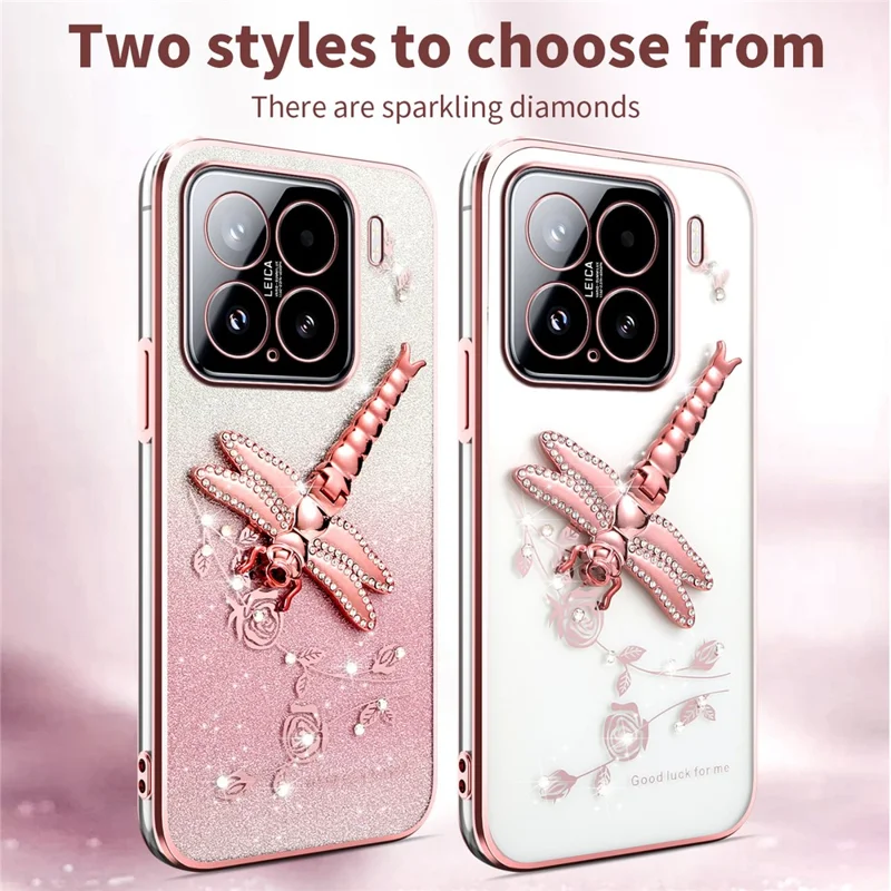 KADEM For Xiaomi 15 Case Dragonfly Kickstand TPU Flowers Glitter Phone Cover - Pink