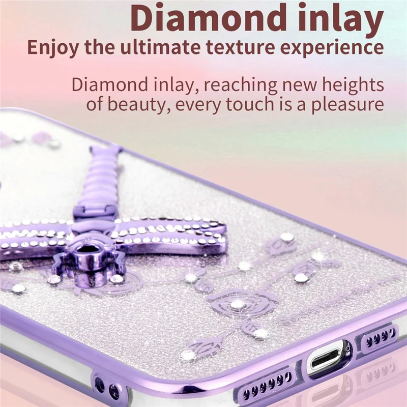 KADEM For Honor X8 5G Case Dragonfly Kickstand TPU Flowers Glitter Phone Cover - Purple