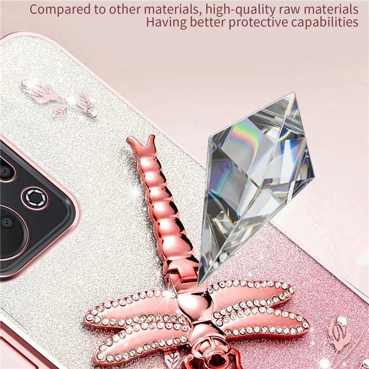 KADEM For Honor X7a 4G Custodia Dragonfly Supporto Kickstand TPU Fiori Glitter Cover Telefono - Rosa