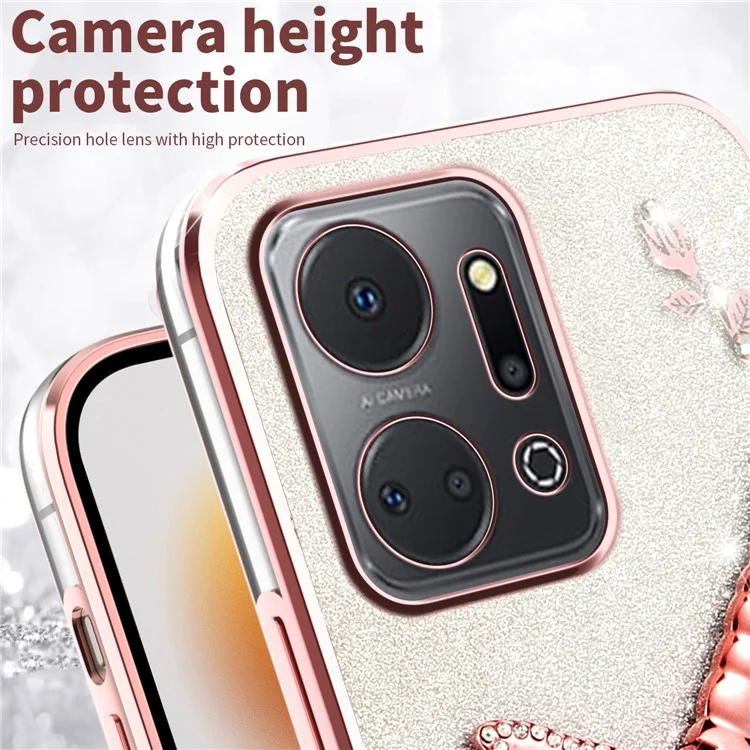 KADEM For Honor X7a 4G Custodia Dragonfly Supporto Kickstand TPU Fiori Glitter Cover Telefono - Rosa